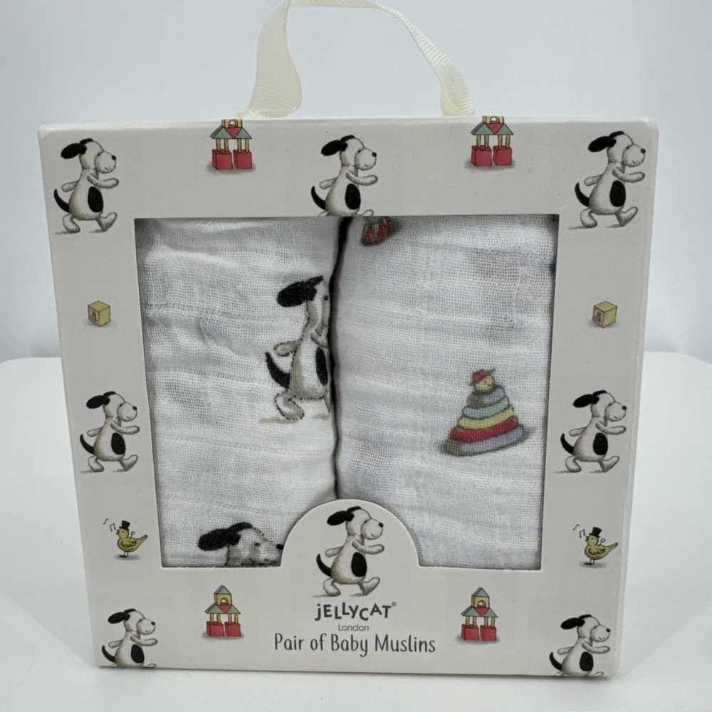 Jellycat‎ London Bashful Puppy Pair Of Muslins 100% Cotton Puppies Nursing Burp